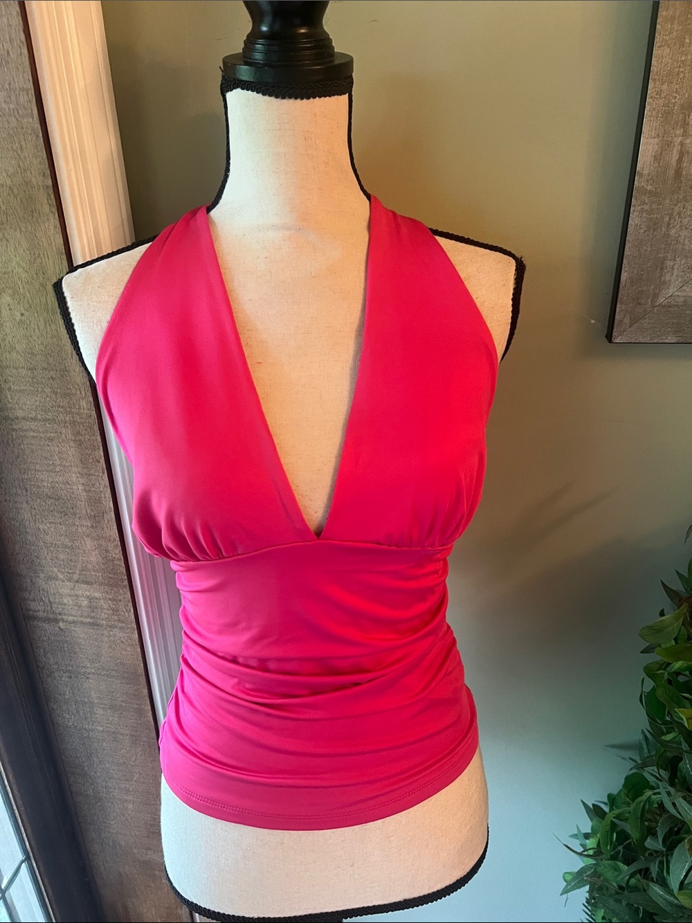 Women’s Halter V-Neck Tank Top in Hot Pink